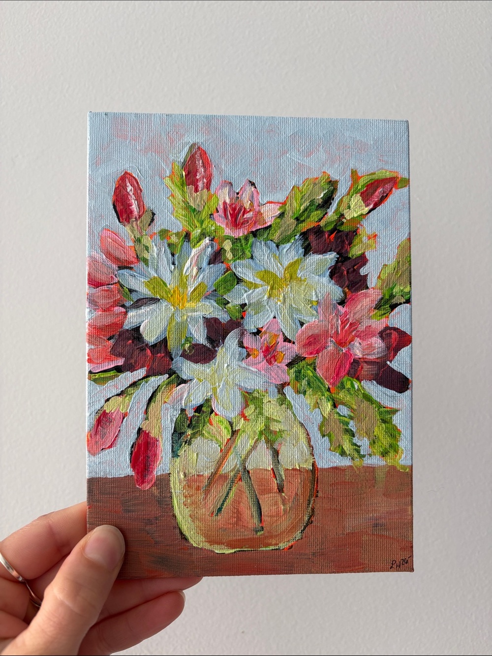Original Floral Acrylic Painting - Pink & White Bouquet